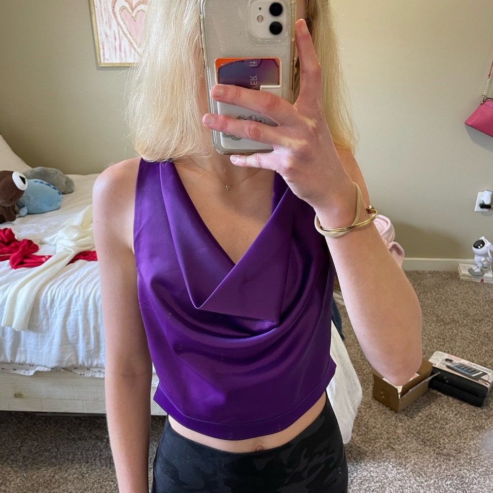 Glam purple silk scoop neck top